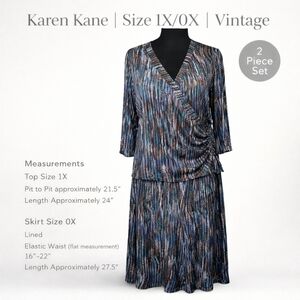 Vintage Karen Kane 2 Piece Skirt Set 1X 0X Plus Size Blue Brown